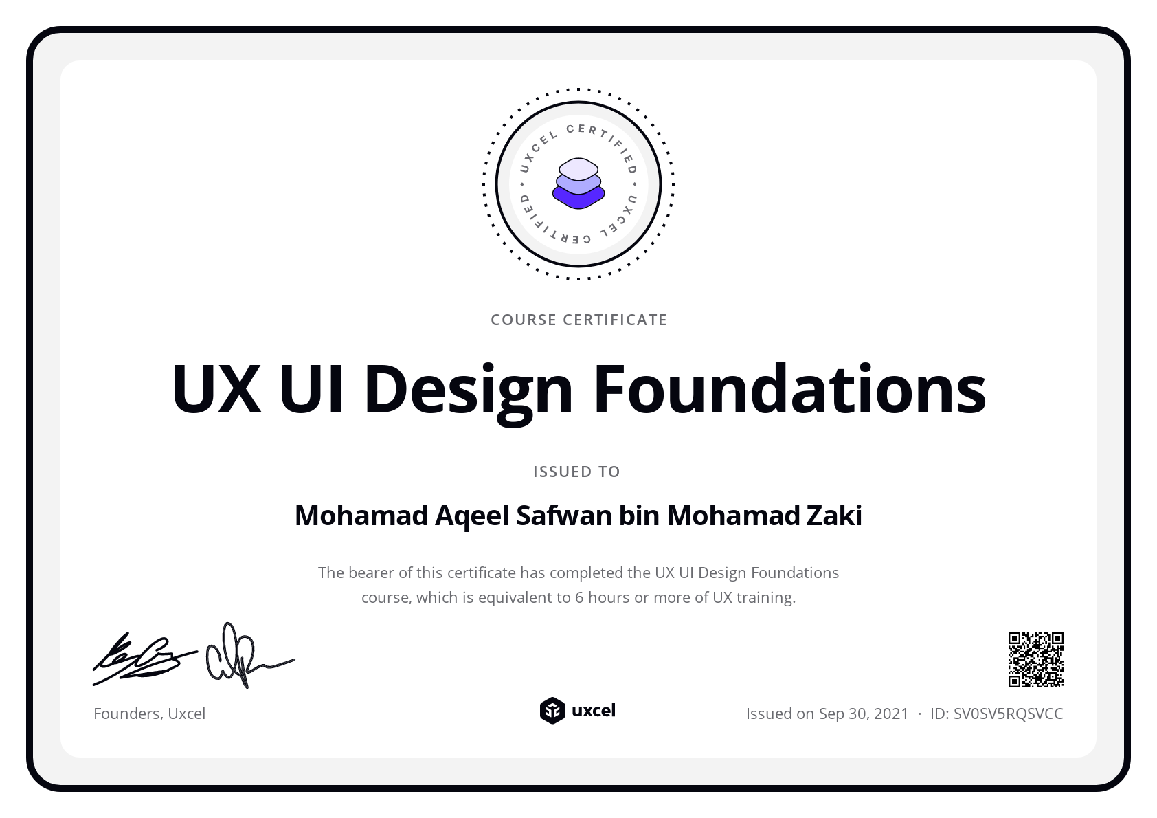 Mohamad Aqeel Safwan bin Mohamad Zaki's certificate